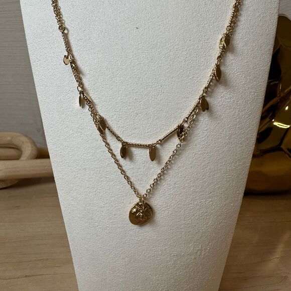 PARK LANE Leaf and Bee Double Layered Goldtone Necklace - Picture 2 of 9